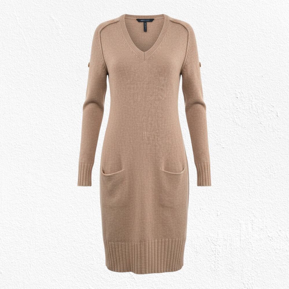 BCBGMAXAZRIA Wool Yak Sweater Dress Vicuna Roll Tab Sleeves Pockets Cozy Size XS